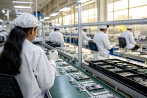 明るいインドのスマホ組立ライン
