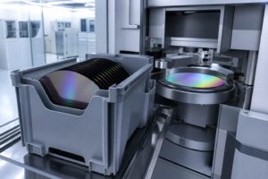 明るいクリーンルームのウェハカセットと製造装置