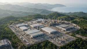 インドネシアの海岸近くに建設中の電池・素材産業施設